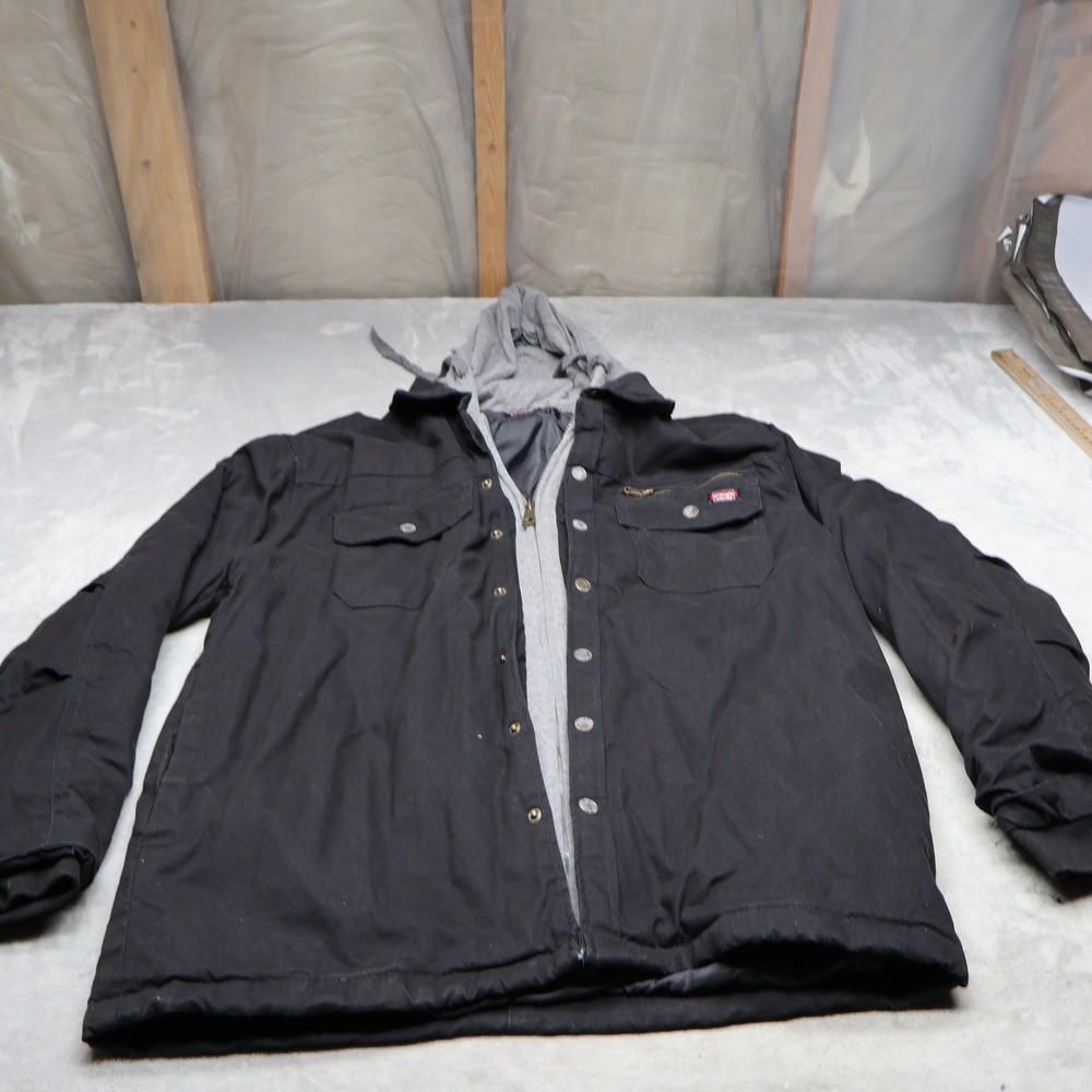 Wrangler Jacket Mens Large Black Duck Canvas Hooded Work Quilted Layered Utility